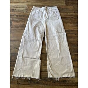 Every Women's Wide-Leg Jeans Off White Denim Raw Hem Fringe Mid Rise Stretch 10
